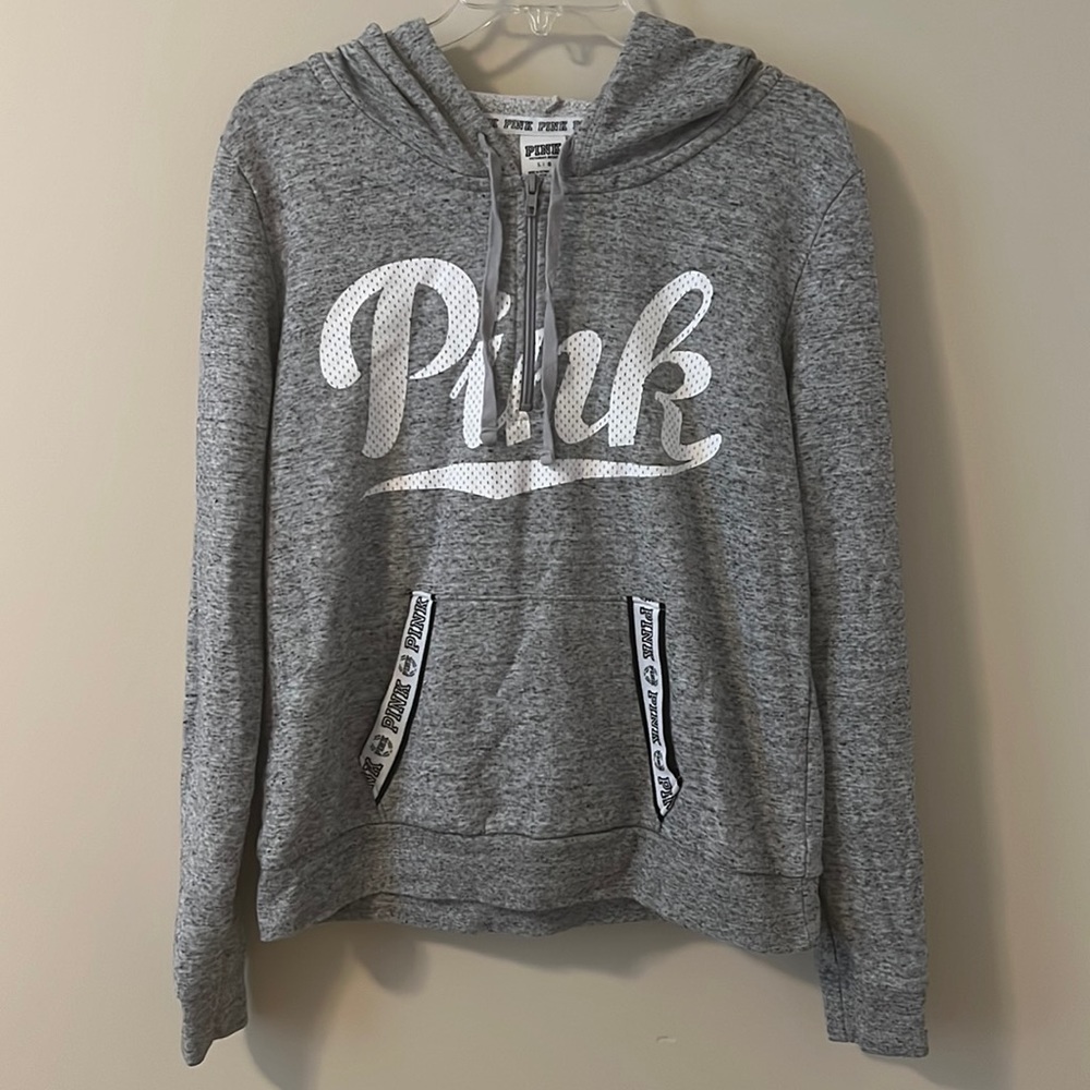 Pink Zip Up Pullover, Gray, Large